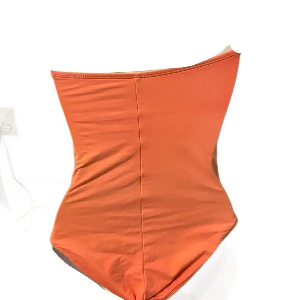 La Blanca Ruched Swimsuit-6 coral orange , nylon spandex , figure flatte…